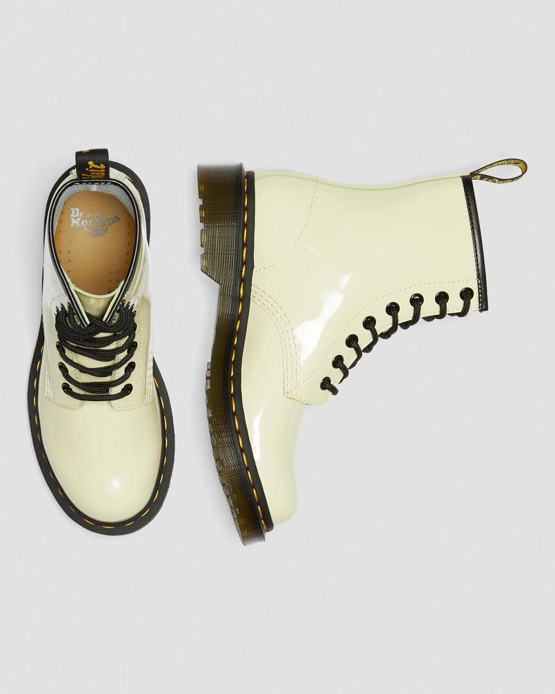 Cream Women's Dr Martens 1460 Patent Leather Lace Up Boots | CA 192EBC